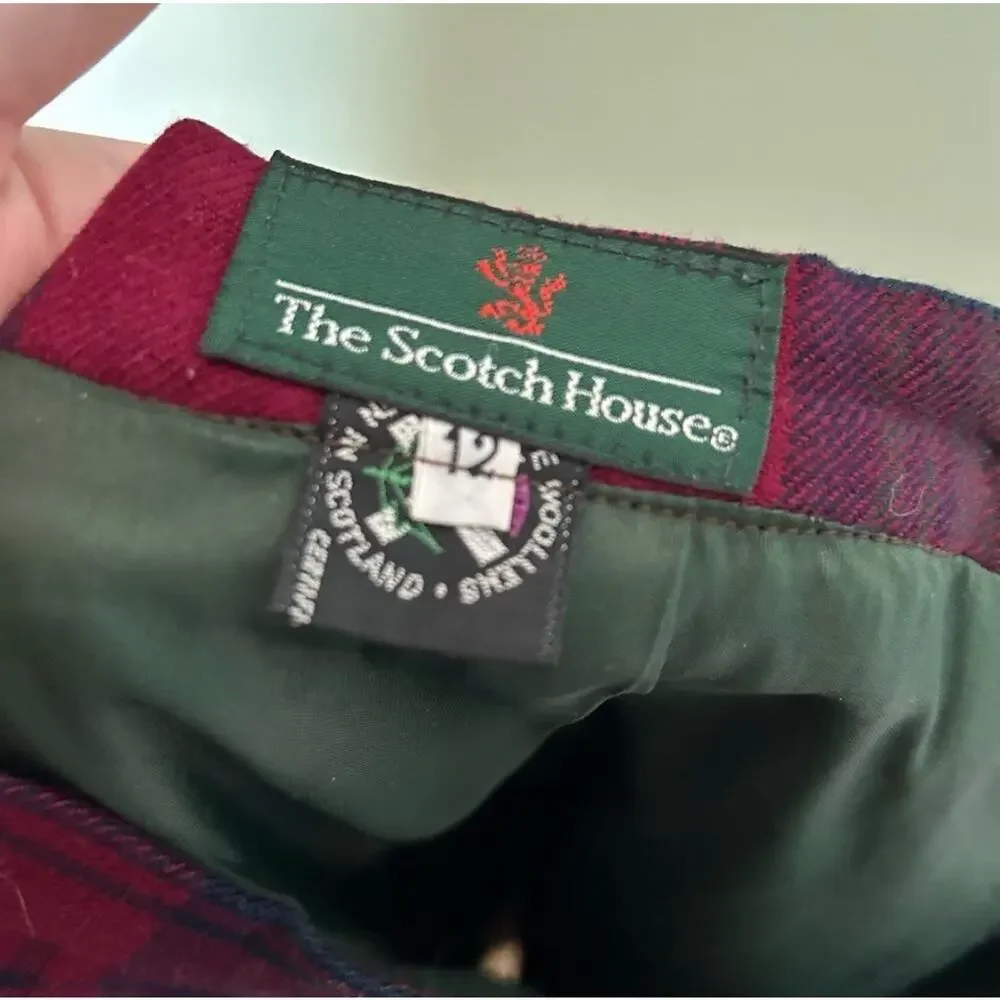 VTG Scotch House Sz 12 Wool Pencil Knee Lined‎ Skirt Red Black Tartan Plaid Prep